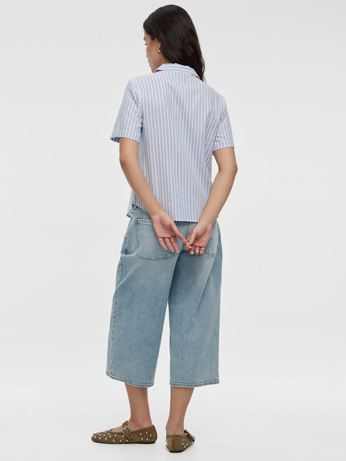 Striped Short-Sleeve Shirt with Pyjama Collar
