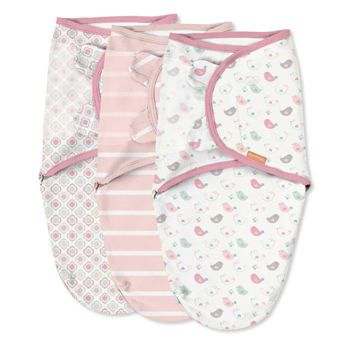 SwaddleMe by Ingenuity Original Swaddle large size for 3-6 month babies, 100% cotton, adjustable wings with hook-and-loop closures, cozy and secure baby wrap, 3-pack Fly Away design