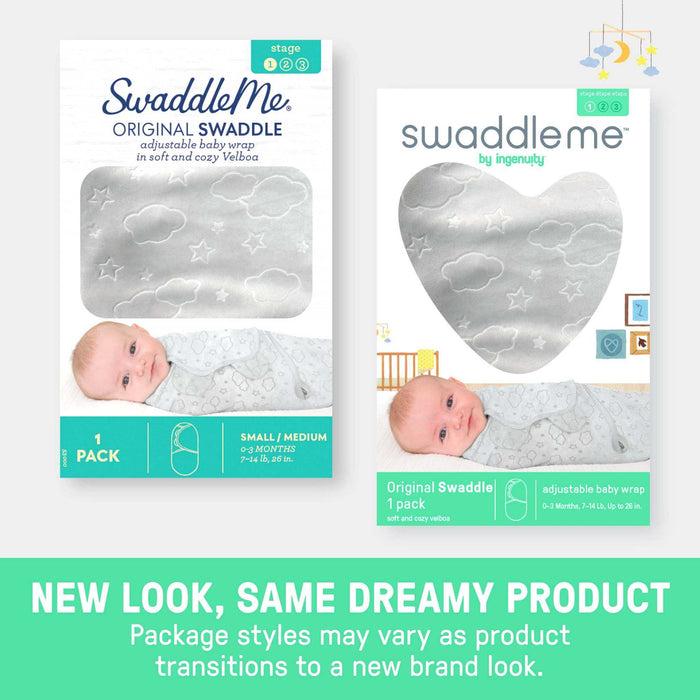 SwaddleMe by Ingenuity Original Swaddle size L for babies 3-6 months, 100% cotton, adjustable wings with secure hook-and-loop closures, 3-pack Fly Away design