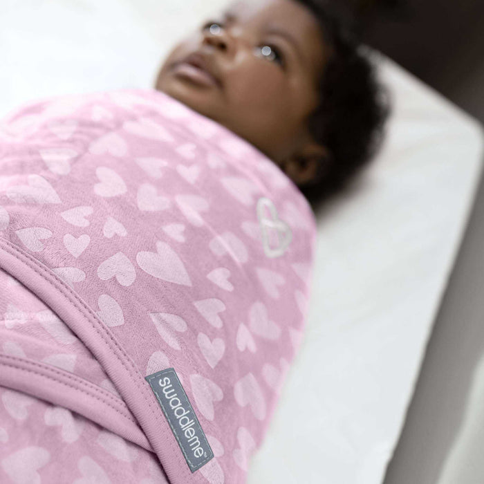 SwaddleMe by Ingenuity Velboa Original Swaddle, Size SM, 0-3 months, 2pk (Pink Hearts)