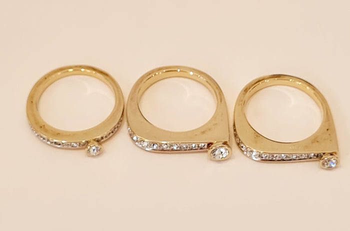 Swarovski 3 Stack ring Gold Tone