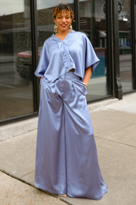 Sylvie Satin Pant- Dusty Blue<br>***LAST ONE***