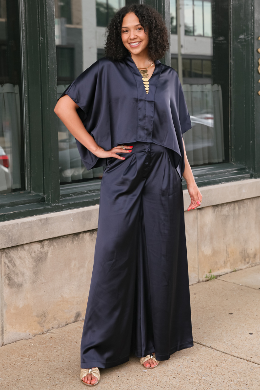 Sylvie Satin Pant- Navy
