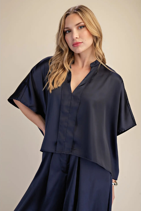 Sylvie Satin Top- Navy