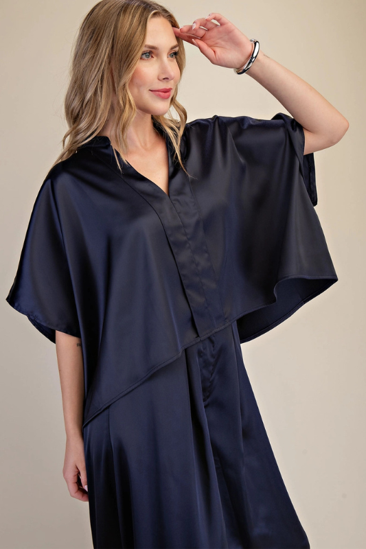 Sylvie Satin Top- Navy