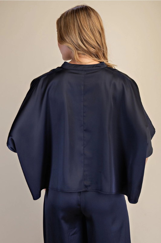 Sylvie Satin Top- Navy