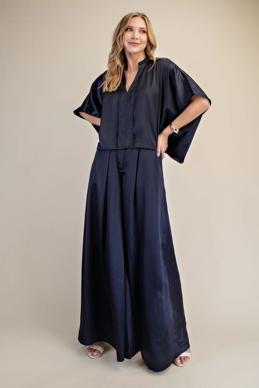Sylvie Satin Top- Navy