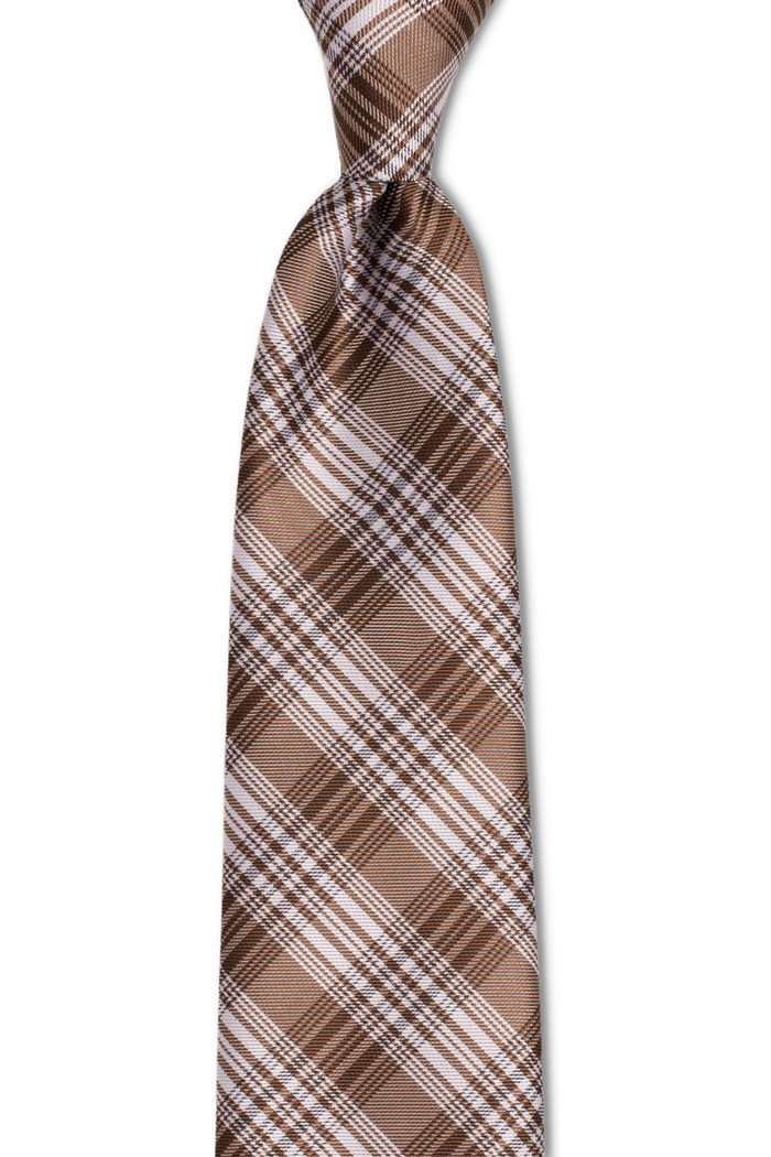 Tan Silver Plaid Tie