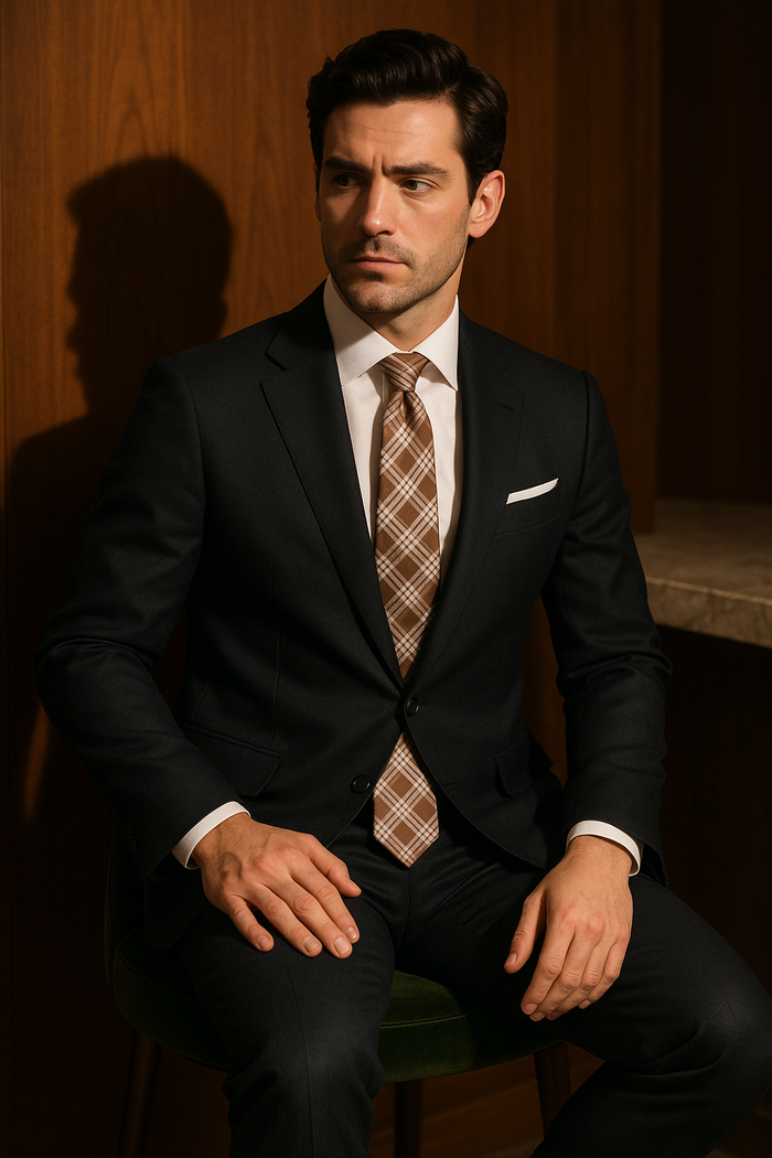 AI generated marketing image for Tan Silver Plaid Tie