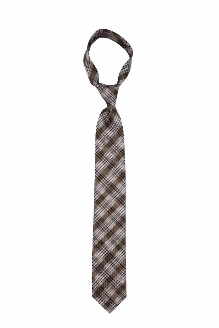 Tan Silver Plaid Pre-tied Tie, Tie, GoTie