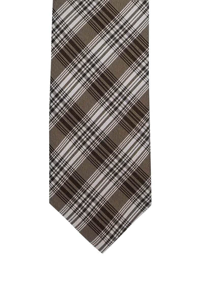 Tan Silver Plaid Pre-tied Tie, Tie, GoTie