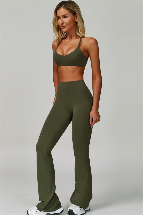 The Bold Cross Back Sports Bra Flared Leggings 2-Piece Set