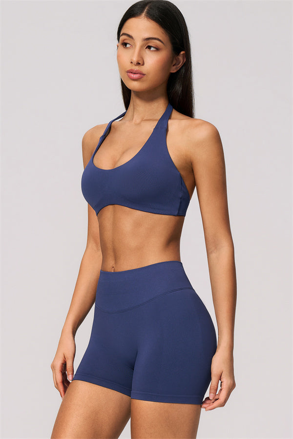 The Velvetine Halter Sports Bra Shorts 2-Piece Set