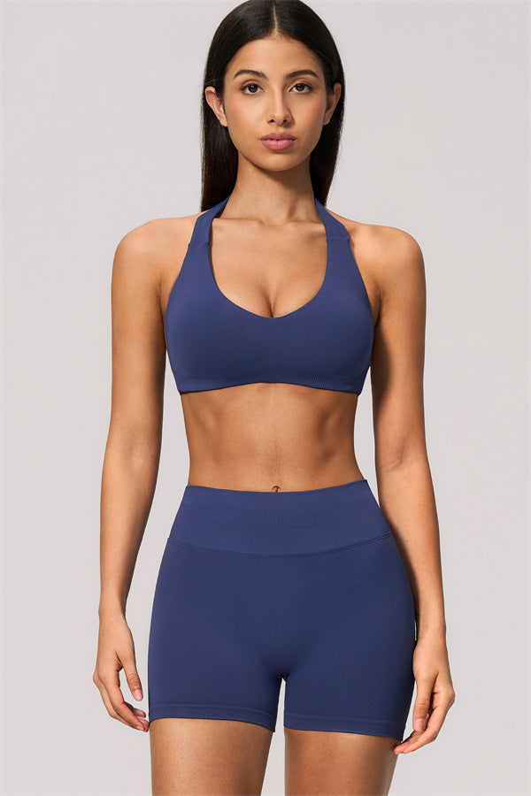 The Velvetine Halter Sports Bra Shorts 2-Piece Set