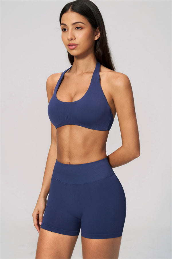 The Velvetine Halter Sports Bra Shorts 2-Piece Set
