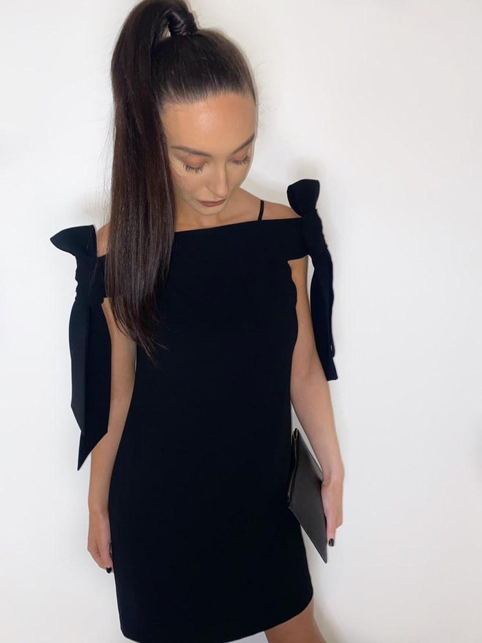 Tibi Black Bow Shoulder Dress Size 8