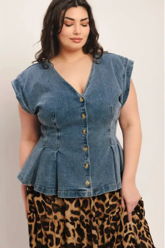 Tisha Denim Top Plus