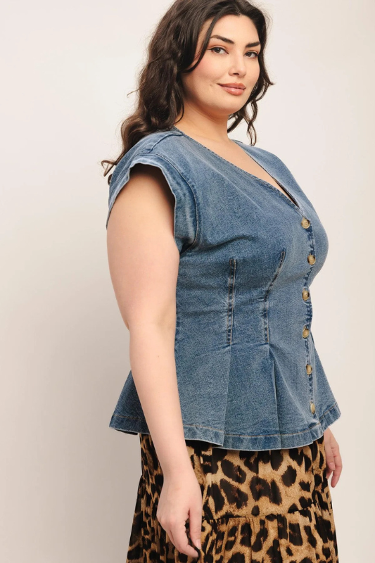 Tisha Denim Top Plus