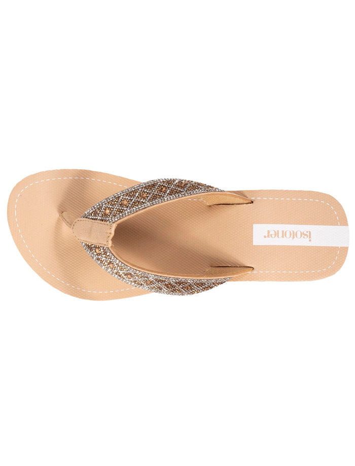 Tongs Femme talon paillettes Beige