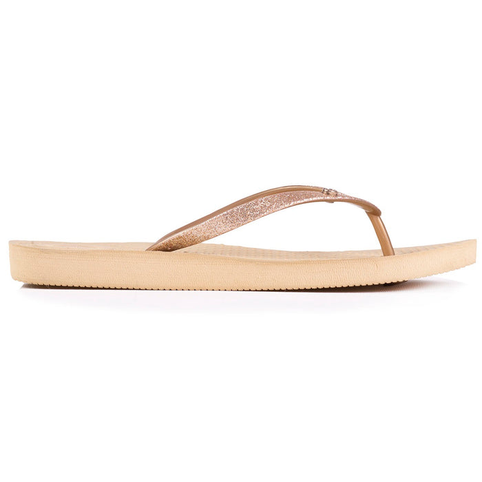 Tongs Femme tige paillettes Beige