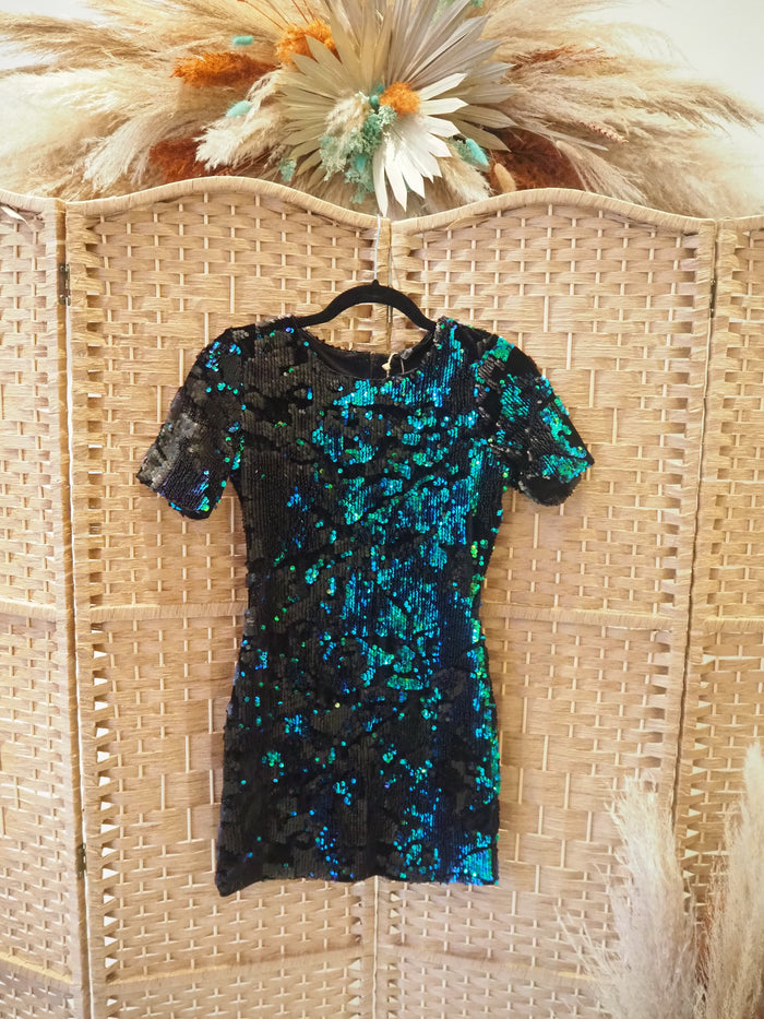 Topshop Green/Black Sequin Dress 6 petite