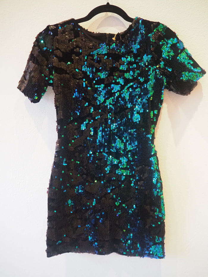 Topshop Green/Black Sequin Dress 6 petite