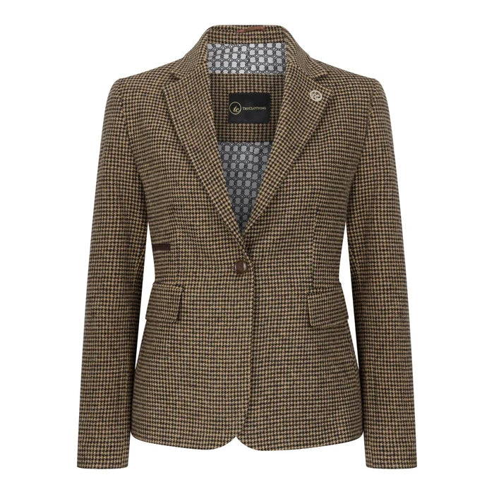 TPW-20 - Women's Wool Blend Brown Dogtooth Tweed Blazer