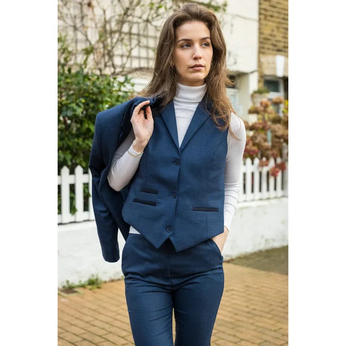 TPW52 - Women's Navy 3 Piece Prince Of Wales Check Suit