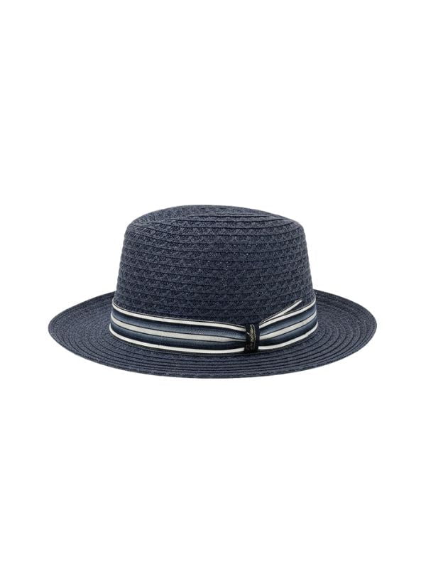 Hats Borsalino Treccia Canapa Cotton Panama Hat Navy Ribbon White Apoella