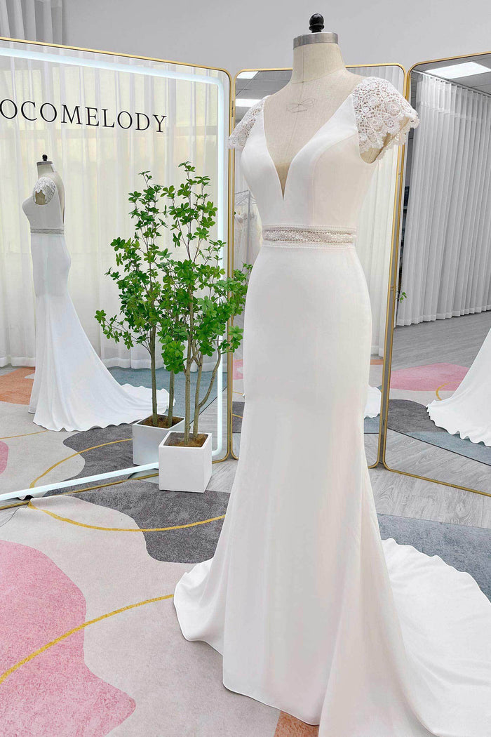 Trumpet-Mermaid Court Train Stretch Satin Wedding Dress CW3288 - COCOMELODY