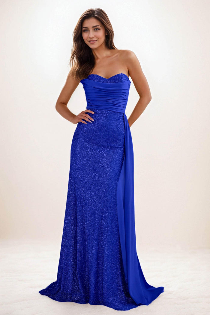 Trumpet-Mermaid Sweep-Brush Train Sequined Wedding Guest Dress CG0290 - COCOMELODY