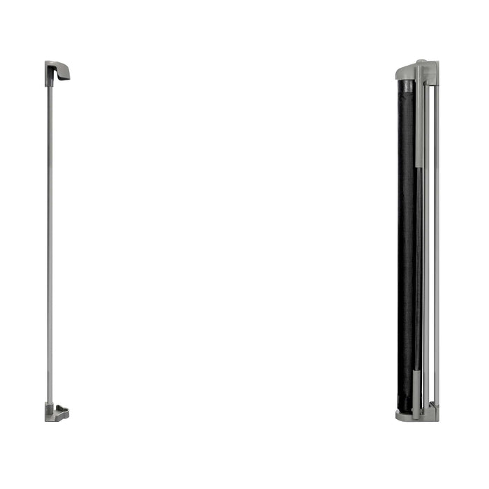 Tuck Away Retractable extra wide safety gate with metal, plastic, and fabric materials