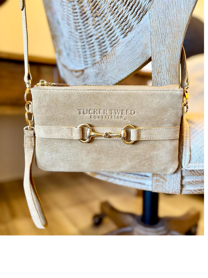 Tucker Tweed Wellington Wristlet, Palomino Suede Edition
