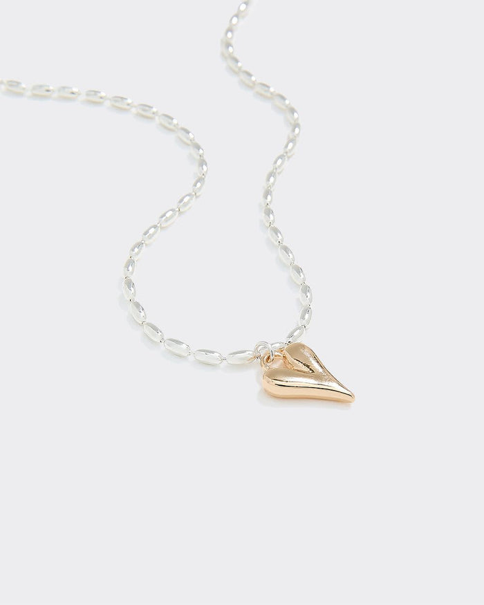 Two-Tone Short Necklace with Heart Pendant