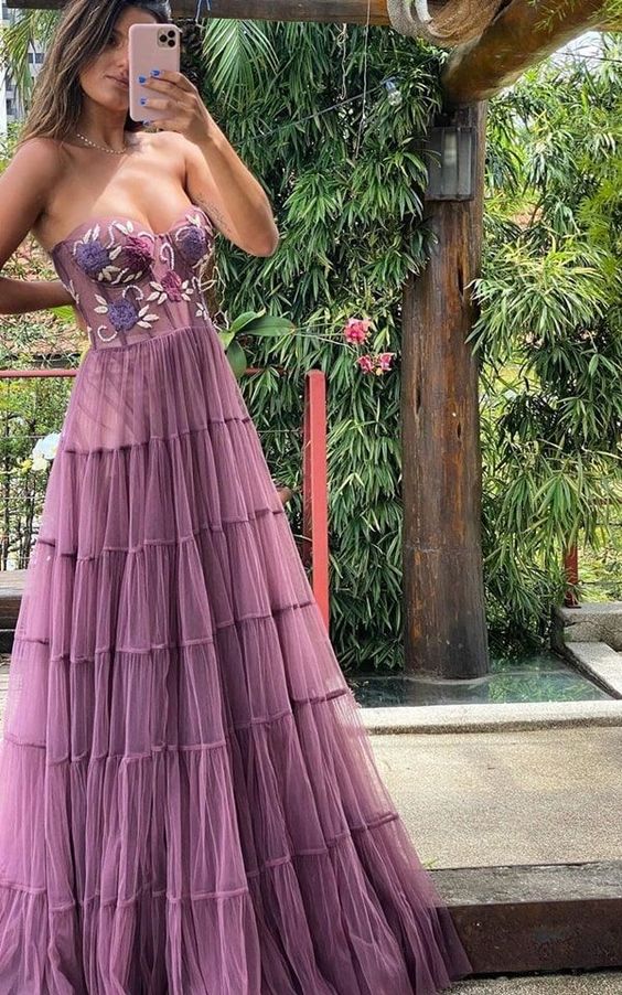 Unique Prom Dress 2024 Long Strapless Tulle with Pleats