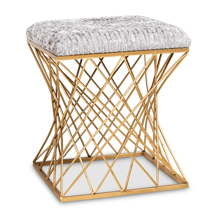 Urban Designs Fonda Velvet Fabric Upholstered Metal Ottoman - Grey