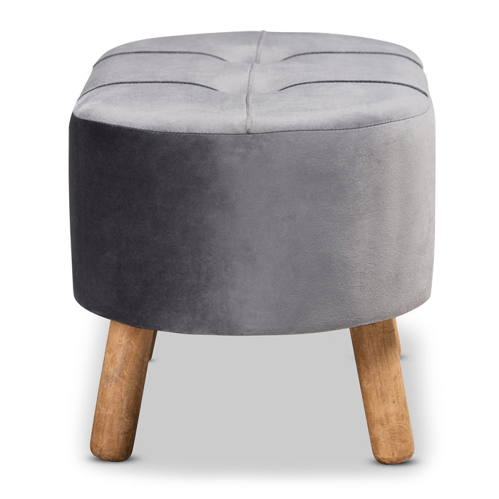 Urban Designs Serena Velvet Fabric Upholstered 4-Leg Wood Ottoman - Grey