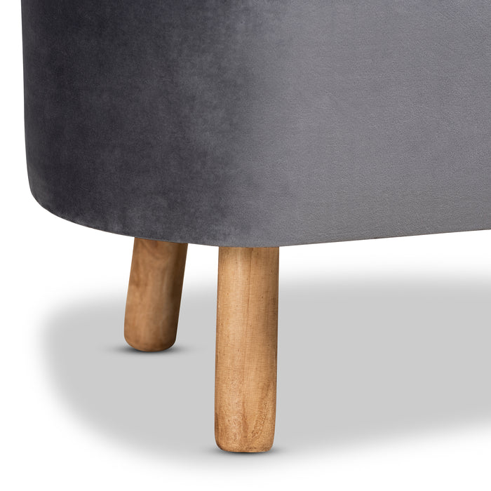 Urban Designs Serena Velvet Fabric Upholstered 4-Leg Wood Ottoman - Grey