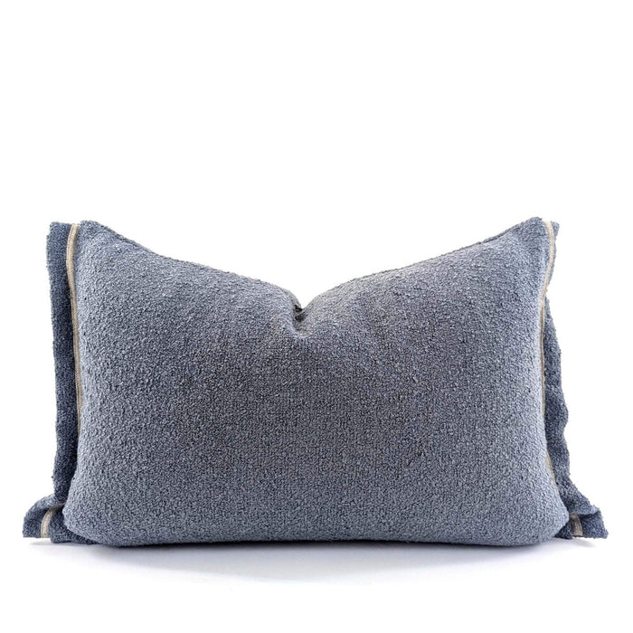 Cushions Velvet Boucle Cushion Cover - Indigo Rectangle - With linen trim