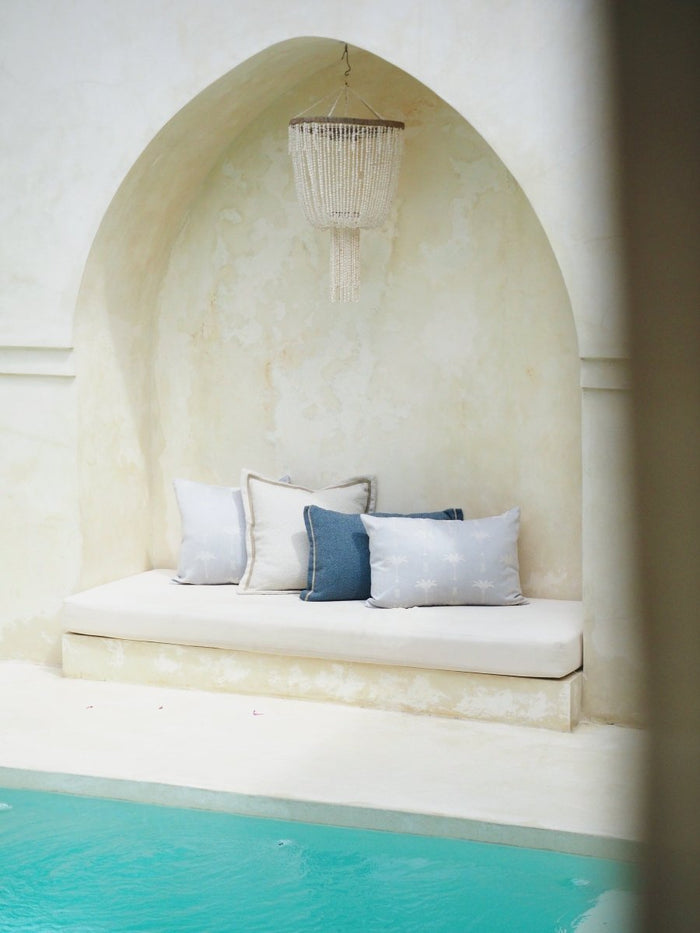 Cushions Velvet Boucle Cushion Cover - Indigo Rectangle - With linen trim