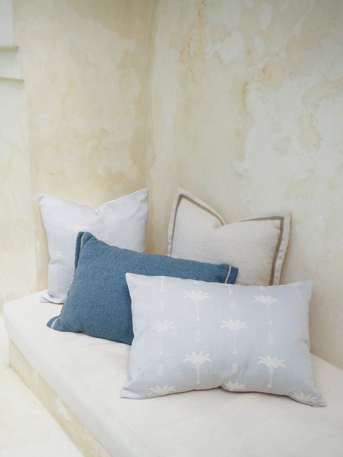 Cushions Velvet Boucle Cushion Cover - Indigo Rectangle - With linen trim