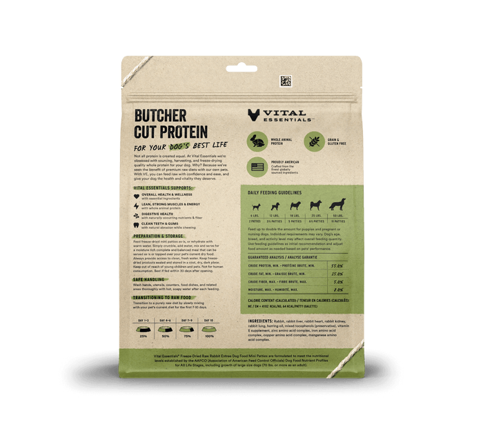 Vital Essentials Raw Freeze-Dried Mini Patties Rabbit Dog Food