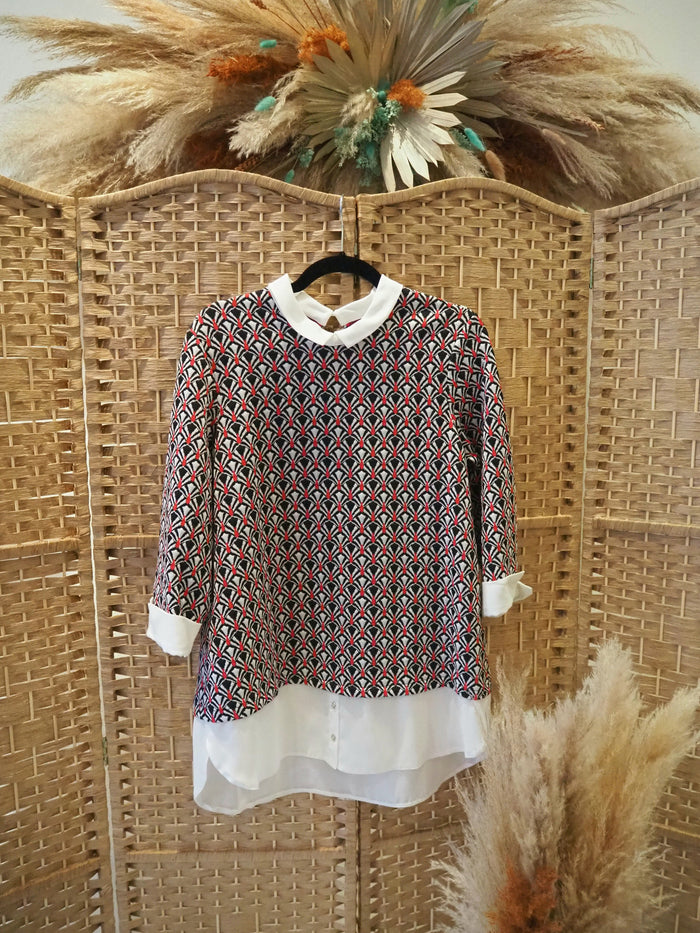 Wallis Geo Print Collared Top Size 16 (New)