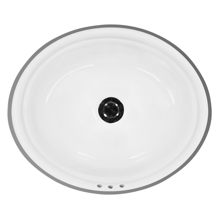 Oval undermount basin with overflow.