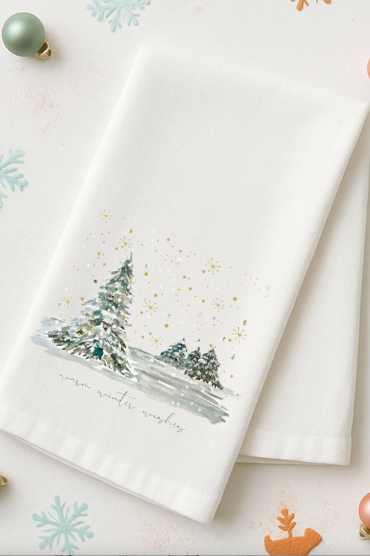 "Warm Winter Wishes" Tea Towel