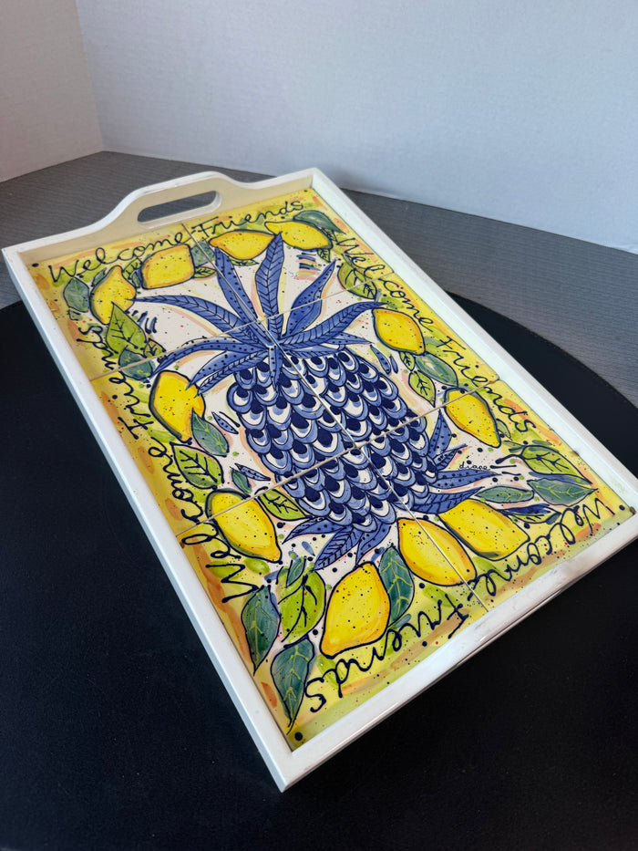 Welcome Friends Pineapple Tile Inlay Serving Tray