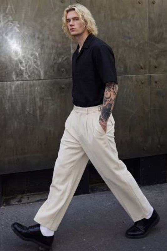 Wellington Side-Tab Trousers- Ivory