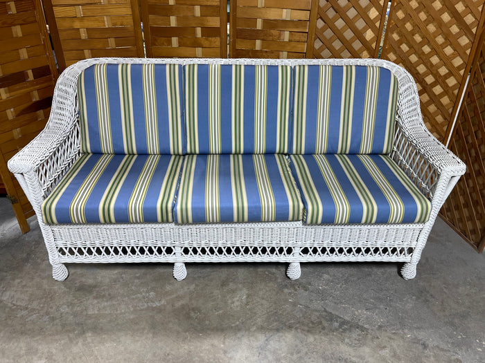 White Wicker Sofa with Cushions