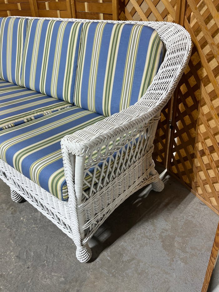 White Wicker Sofa with Cushions